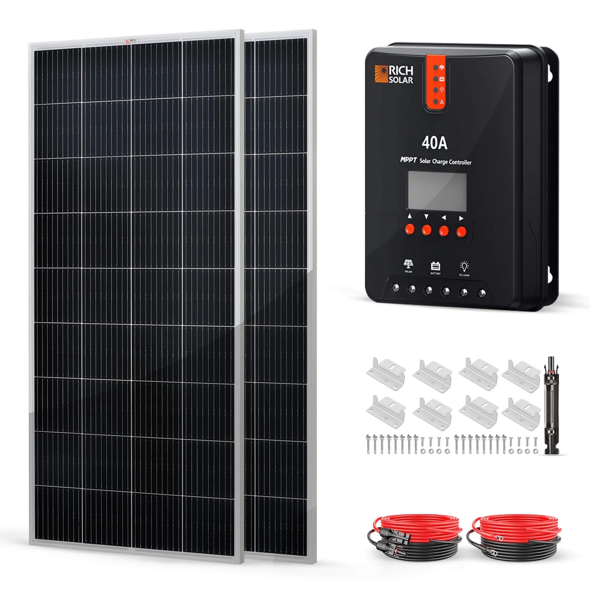 Rich Solar 2 Panel Solar Kit | 400 Watt | High-Efficiency Monocrystalline Panels, 40A MPPT Controller, 200AH Lithium Battery