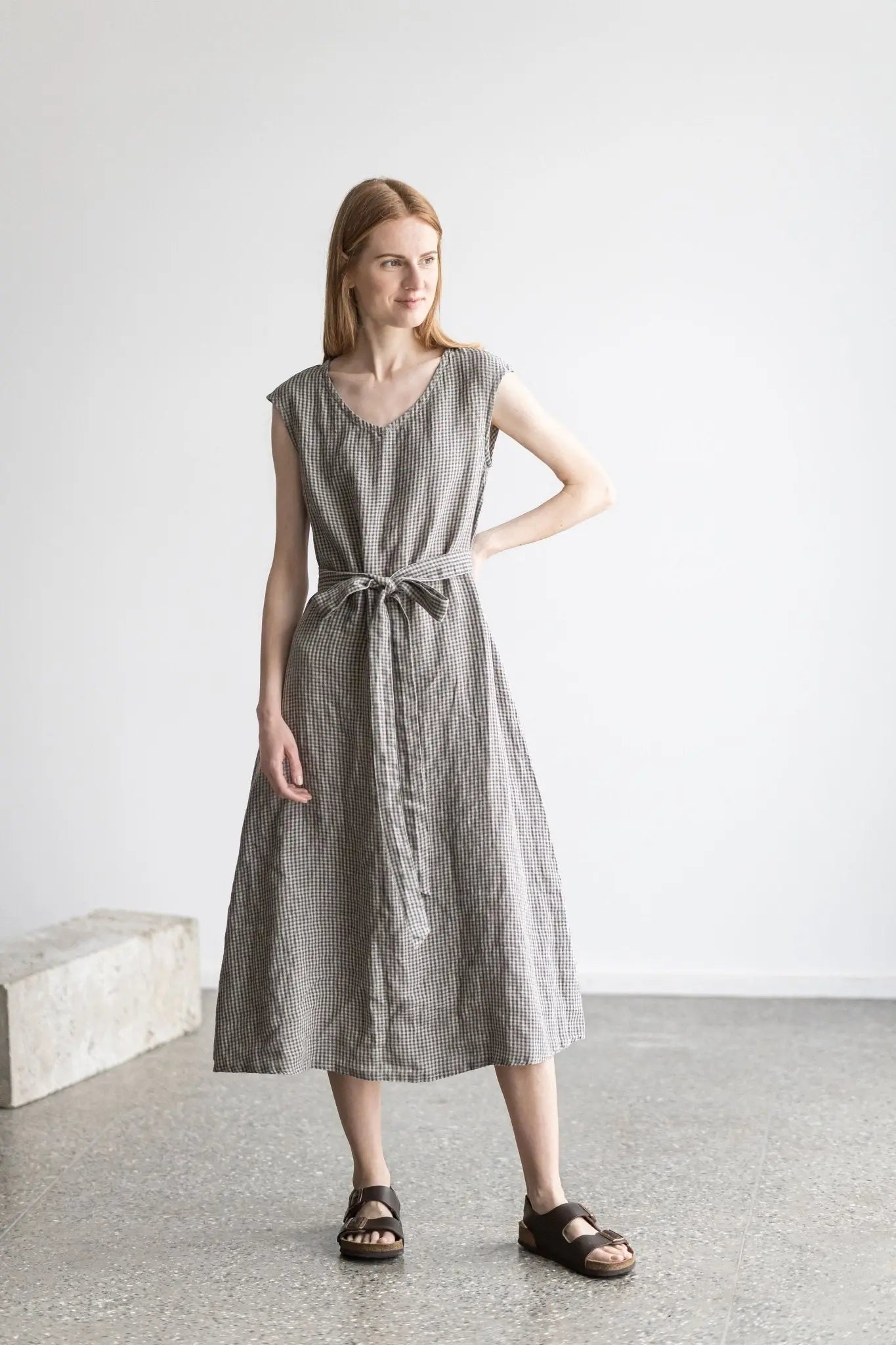 Elegant Linen Ruffle Dress, Long Sleeve Linen Dress, Puffy Sleeve