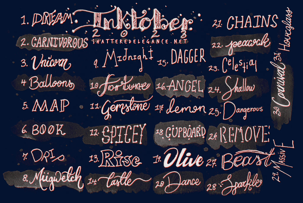Shatteredelegance.net Inktober 2023 Modified Prompt List