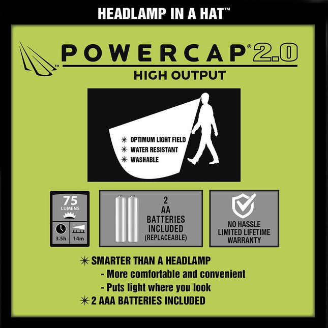 POWER Bundle POWERCAP 3.0 LED Lighted Hat + FLATEYE Flashlight Lantern  FRL-2100
