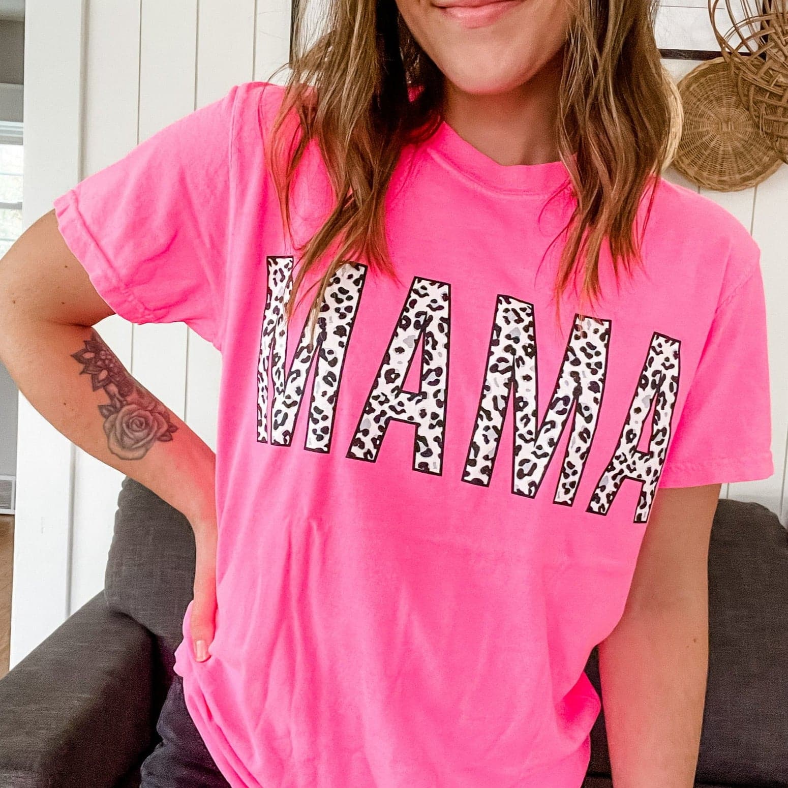 MAMA Neon Pink Leopard Tee