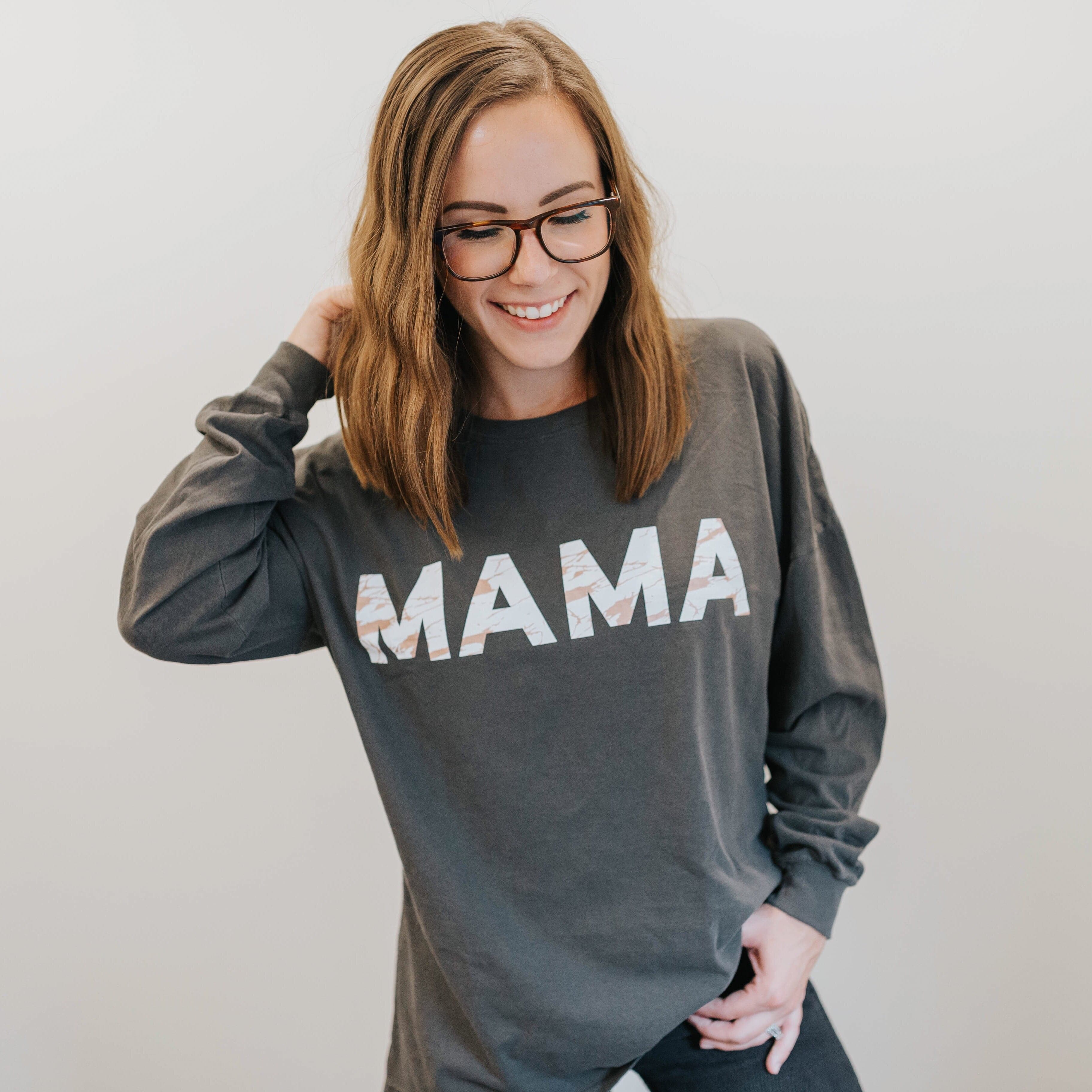 MAMA Marble Drop-Sleeve Pullover Tee - Pepper
