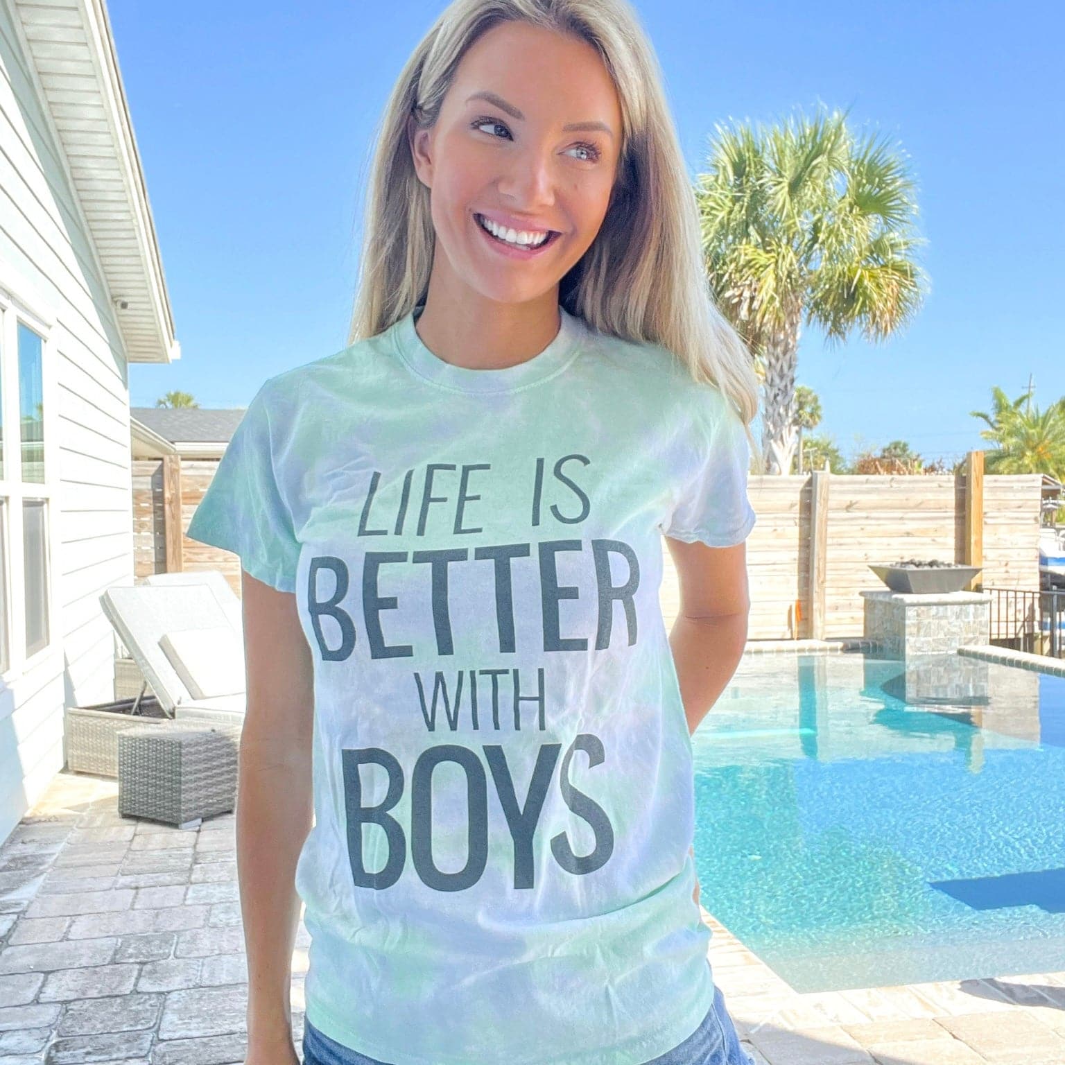 Life Is Better With Boys Tie Dye Tee w/ Charcoal Print