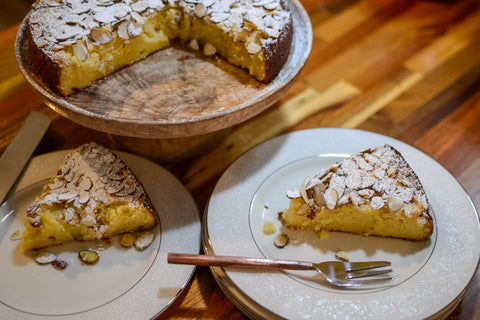 Ricotta cake served on the Brielle Cake Stand