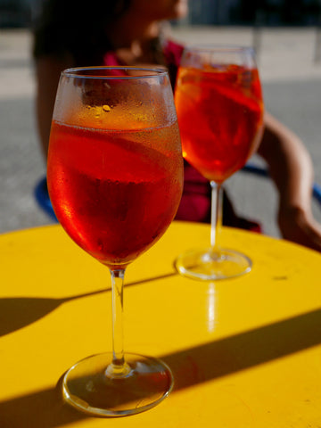 chilled red wine in glasses