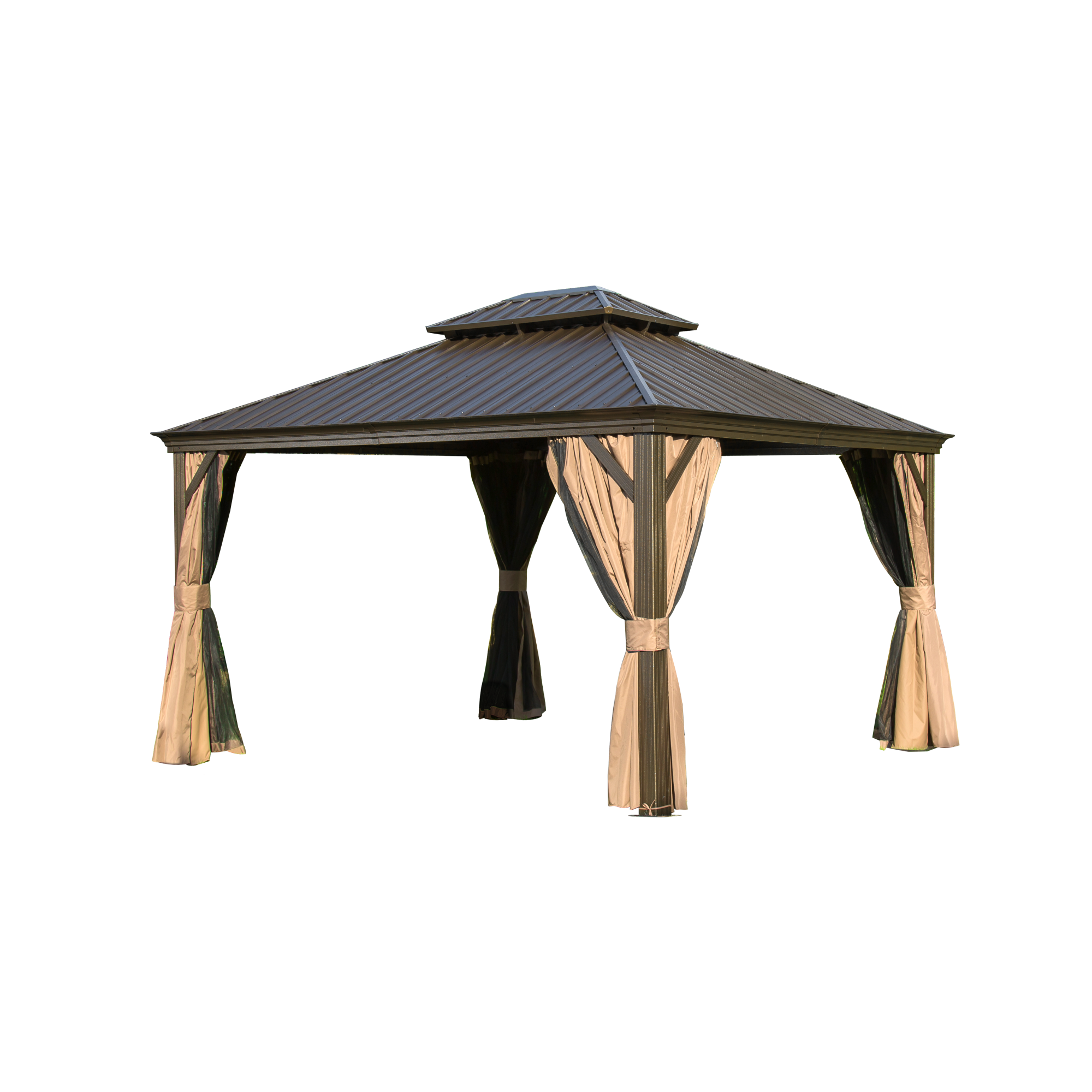 Shana 12 X 14 ft Hardtop Gazebo Outdoor Wooden Grain Coated Aluminum - Brown