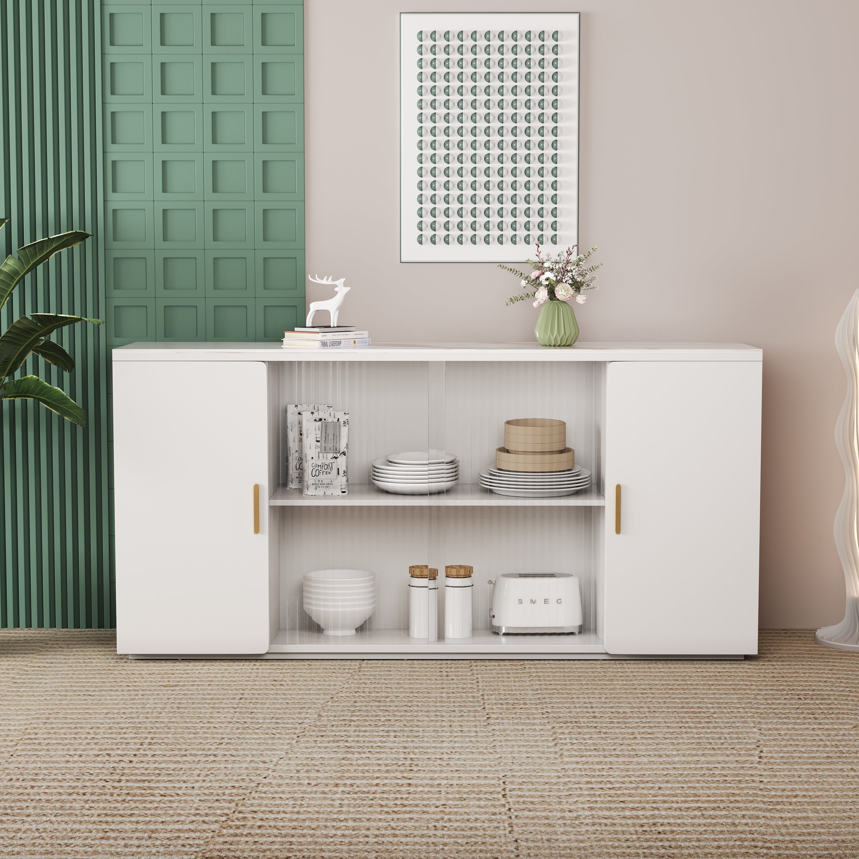 Asiya Wooden Side Cabinets with Glass Doors - White