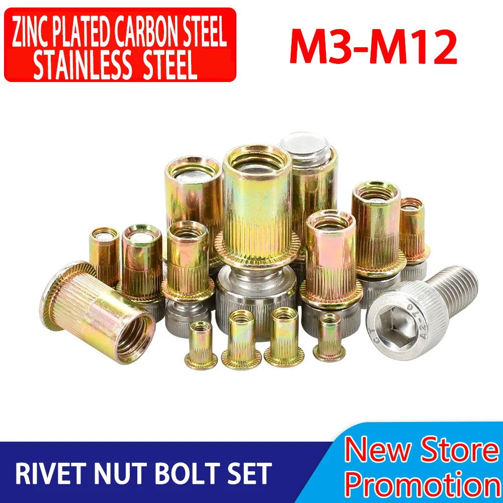 Threaded Insert Nuts Rivet Nut Zinc Plated Carbon Steel Rivetnut Inserts Hex Socket Bolt Stainless Screw M3 M4 M5 M6 M8 M10 M12