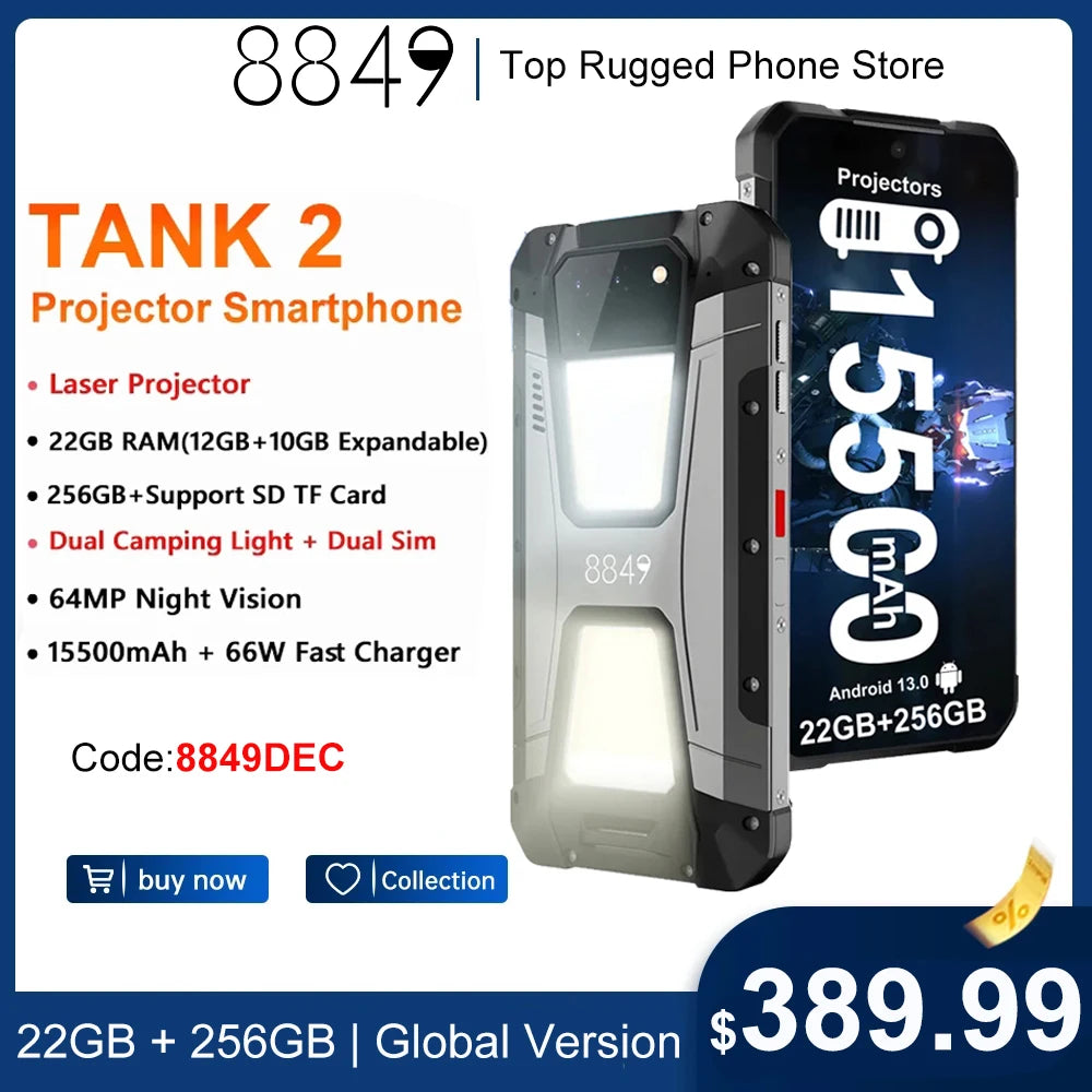 8849 Tank 2 By Unihertz Projector 22GB Night Vision Ip68 Mobil Phone