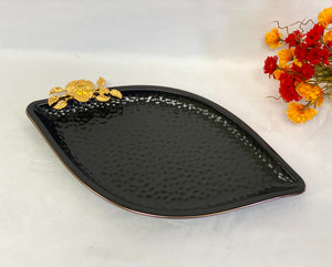 Almond Shaped Serving Platter Gold Flower - Lilly’s Home & Decor