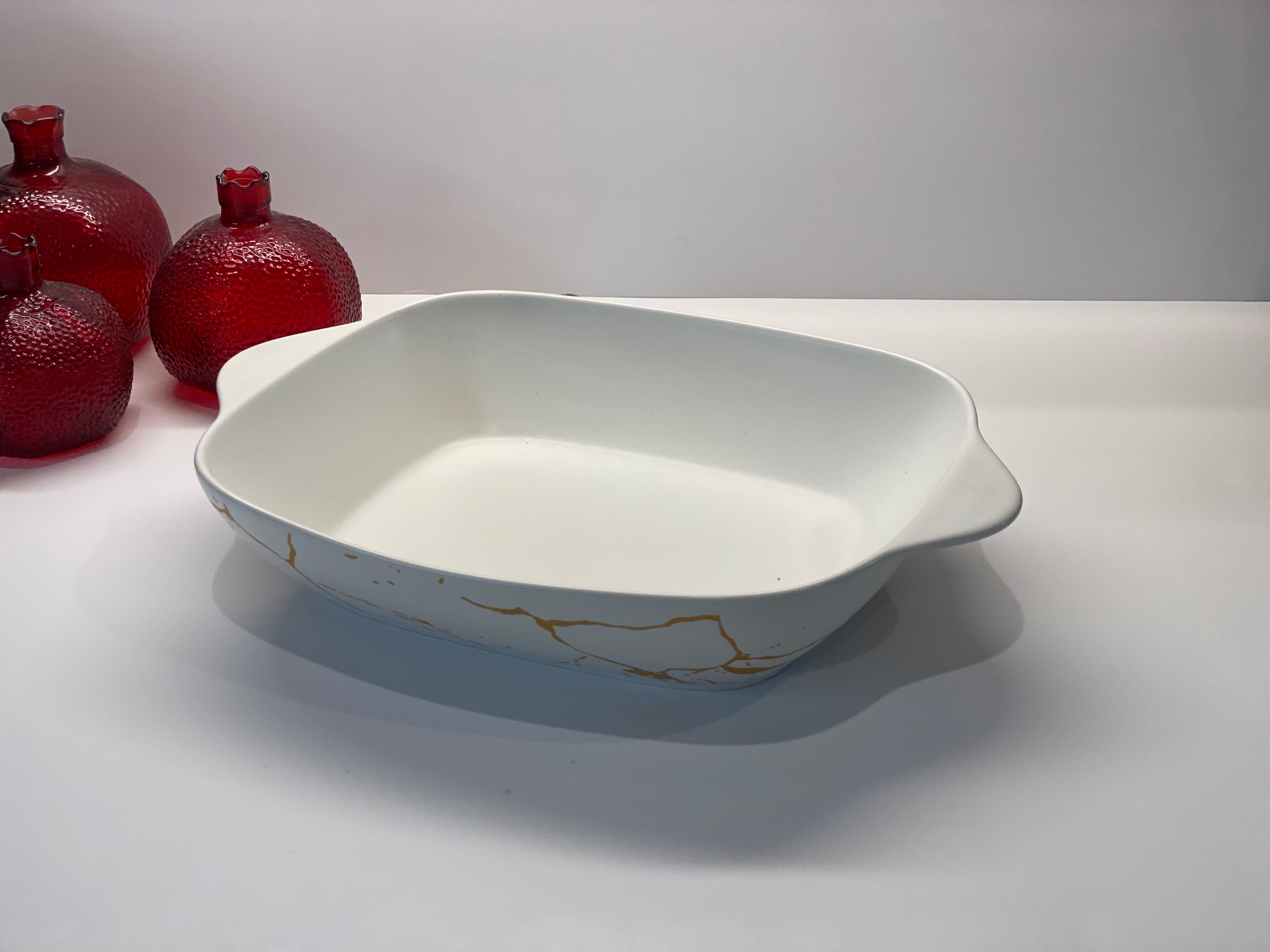 Casserole Dish Gold Marble Design