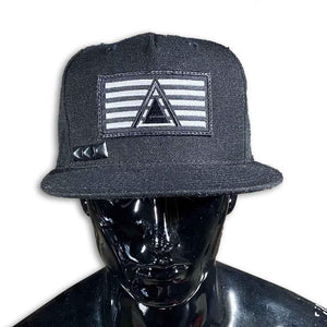 Black Flat Bill Cap with 5 Year Patch and Stud Caps GhostCircus Apparel 