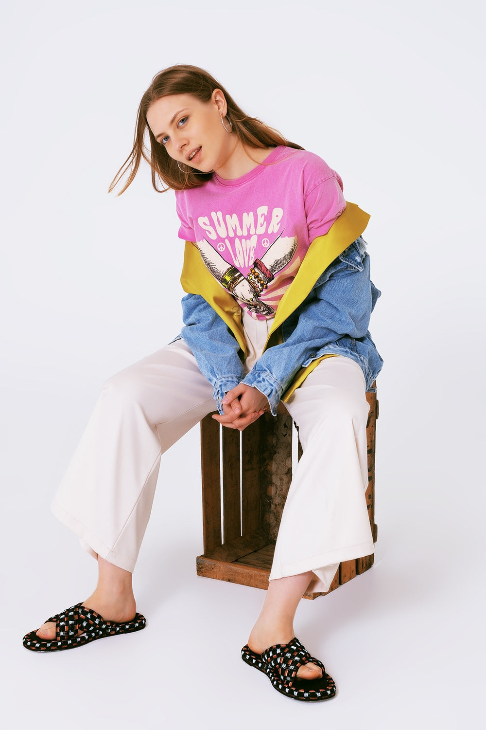 Graphic T-Shirt With Text Summer Love in Pink
