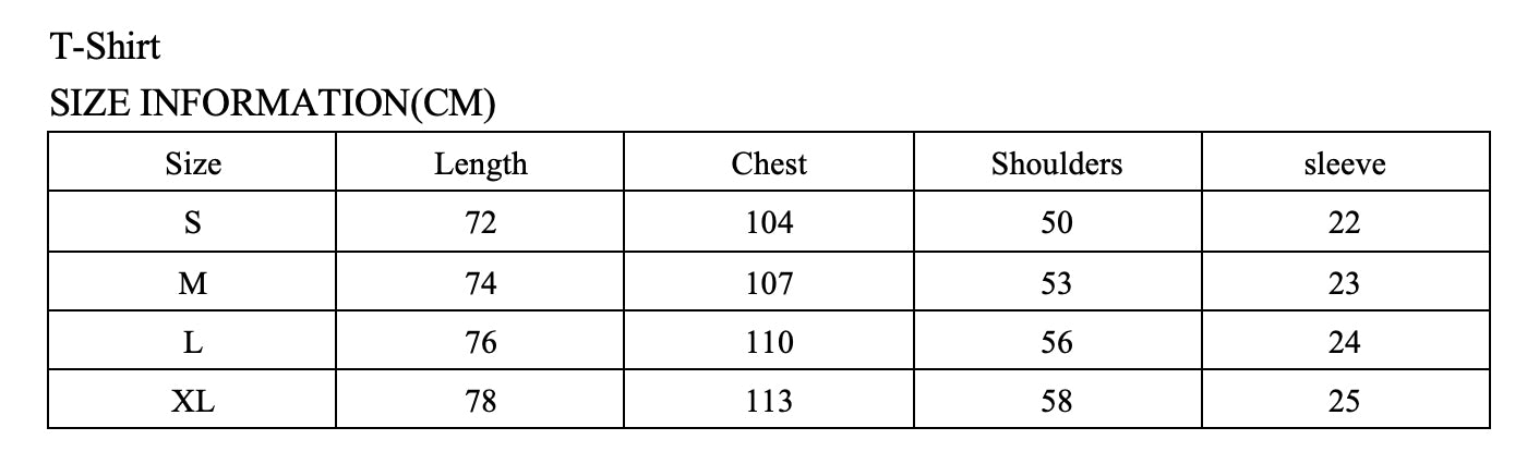 T-Shirt Size Chart