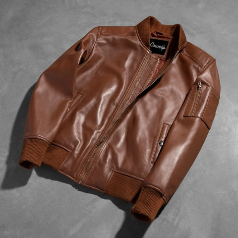 Bomber leather jacket brown