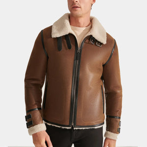 Men's Real RAF Aviator B3 Bomber Fur Shearling Jacket - Coweep