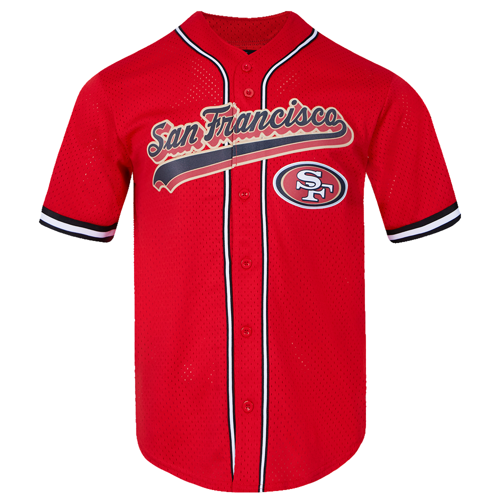 NFL San Francisco 49ers Script Tail Men’s Mesh Button Red Down Shirt