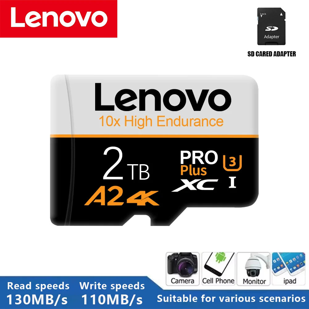 Lenovo Memory Card 128GB Class 10 V60 TF Card 2TB 1TB 512GB 256GB A2 U3 Micro TF SD Card For Mobile Phone PC Speaker HD Camera