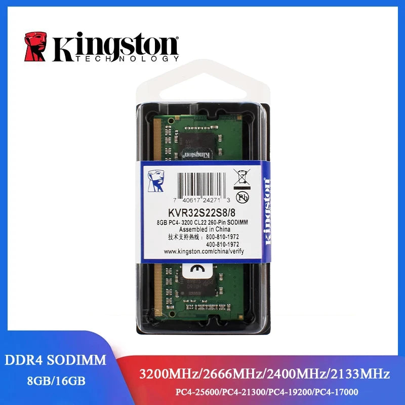 Kingston RAM DDR4 Laptop Memoria 4GB 8GB 16GB 3200MHz 2666MHz 2400MHz 2133MHz Laptop Memory PC4-21300 25600 SODIMM Notebook RAM