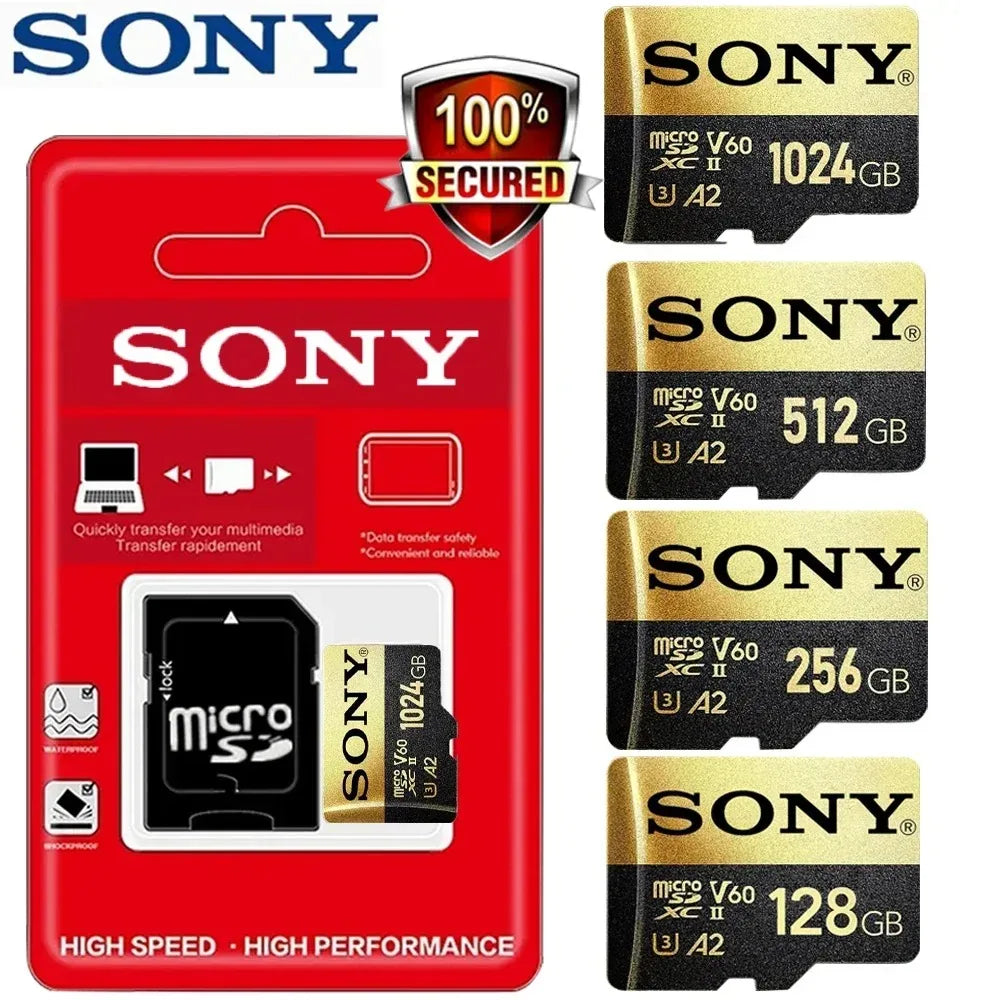 SONY Micro SD Card High Speed SD Memory Card 128GB 256GB 32GB 64GB MicroSD U3 A2 TF Flash Card for Xiaomi Phone Camera table PC