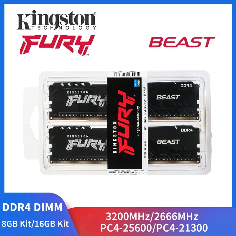 Kingston BEAST Memoria DDR4 RAM 8GB Kit 16GB Kit 2666MHz 3200MHz Desktop Memory 288Pin DIMM PC4-21300 25600 DDR4 RAM Kit
