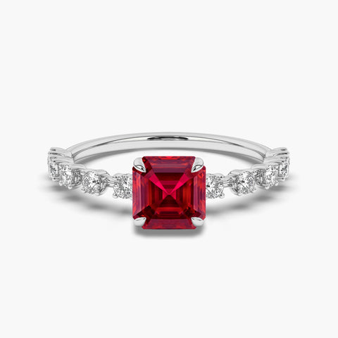 asscher ruby side stone ring