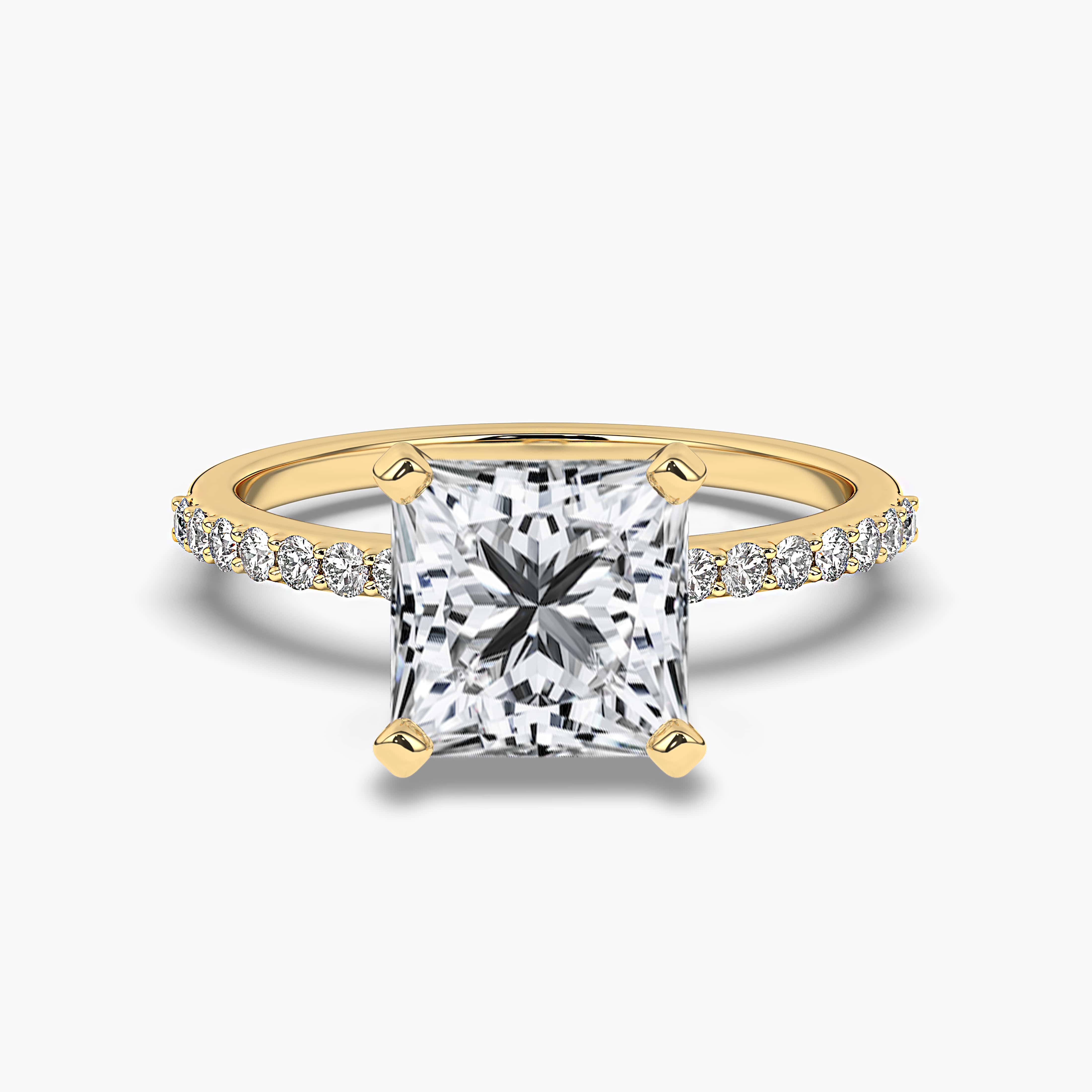 Classic Four Prong Princess Cut Solitaire Pave Engagement Ring