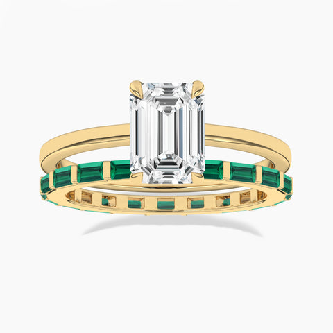 Emerald baguette stackable band with solitaire ring
