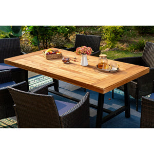 MF Studio Patio 6-Person Acacia Wood Table Outdoor Dining Picnic Coffee Table for Backyard, Garden, Lawn, Farmhouse-Teak Color - summitlivin - Patio Table Clips