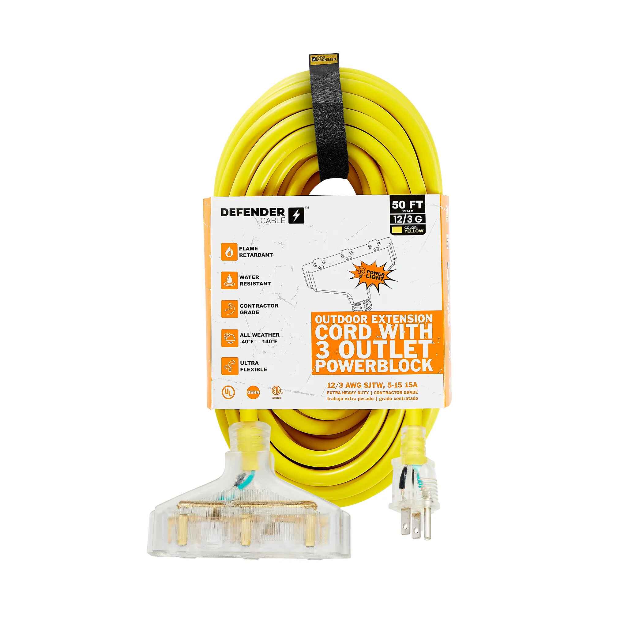 SJTW POWERBLOCK 14/3 Gauge 100 ft Extension Cord W/ Lighted End, UL/ETL  Listed