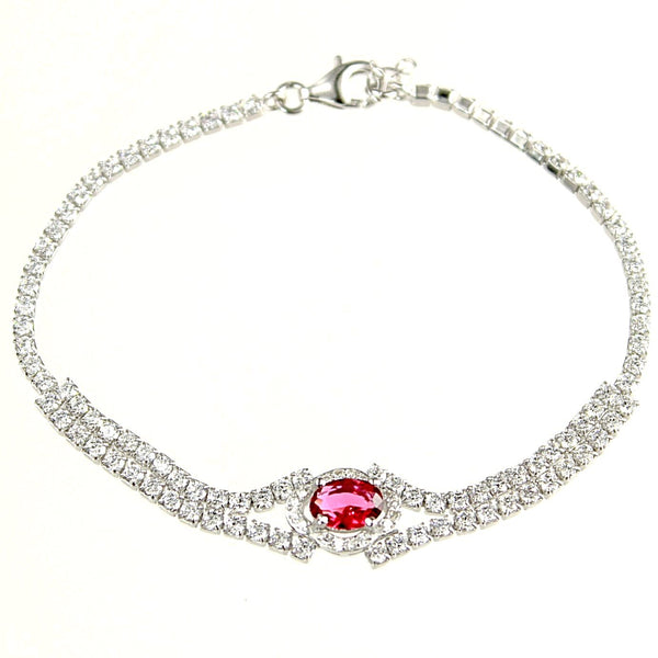 Oval Pink Sapphire Cubic Zirconia Sterling Silver Bracelet ...