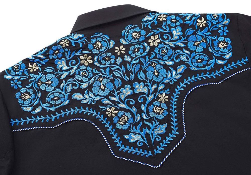 River Orchid Mens Embroidered Western Button Up Back Embroidery Close Up Detail