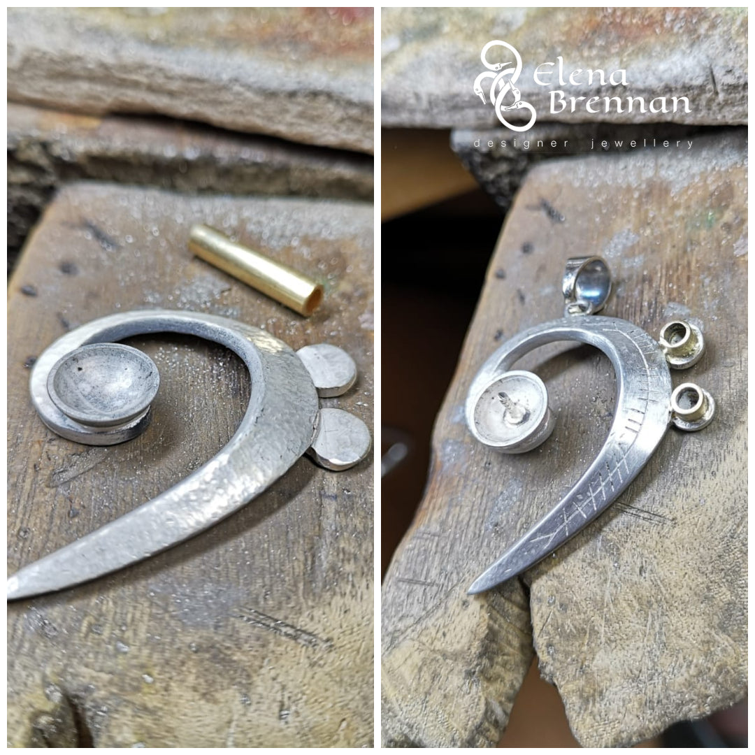 18ct gold tube settings for the gemstones on the Tahitian Pearl Pendant.