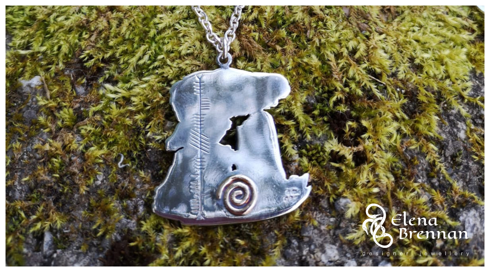 The Luna Goddess Spiral and Ogham writing is incorporated into the design.