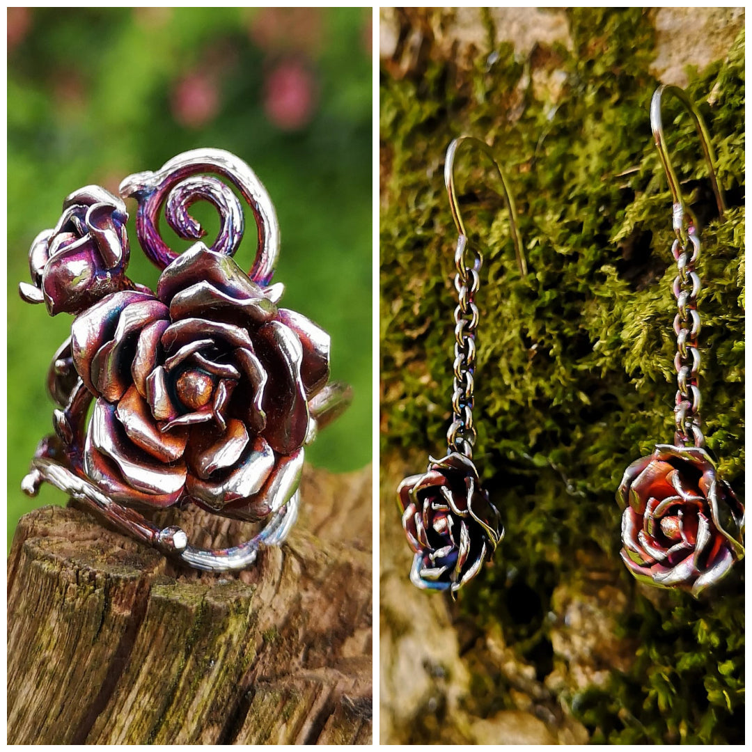 Bespoke Rose Flower Jewellery handmade by Elena Brennan.