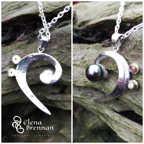 A look at the Tahitian Black Pearl Pendant from the back and front.