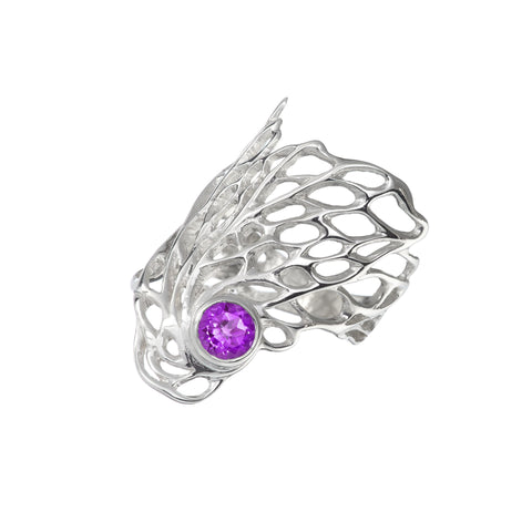 The beautiful Ethereal Gossamer Ring with an Amethyst gemstone.