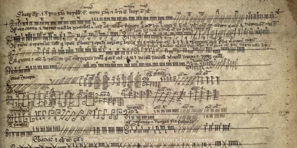 A glimpse of the Ogham Writing system inside the Book of Ballymote, an Irish medieval manuscript