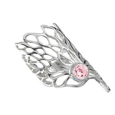The Gorgeous Gossamer Ring with a Rose Quartz gemstone.