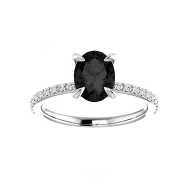 2 Carat Oval Lab Created Black Diamond Engagement Ring with 2pcs Pave Ring  Band in 10k Black Gold 