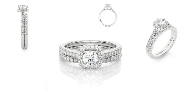 Lab Diamond Round Bridal Set Halo Ring in White Gold