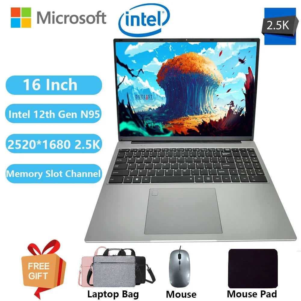 Greatium XU160 Gaming Laptops Windows 11 Notebook Netbook 16" 2.5K Ultra 12th Gen Intel Alder N95 32GB DDR4 2TB WiFi Ultrabook