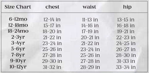 children's size chart