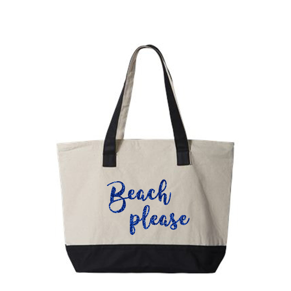 Beach Please Canvas Zippered Tote Bag – Davanzo