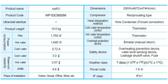 Specifications of countertop dispenser