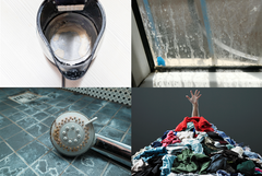 Four images showing the damage limescale can do to household appliances