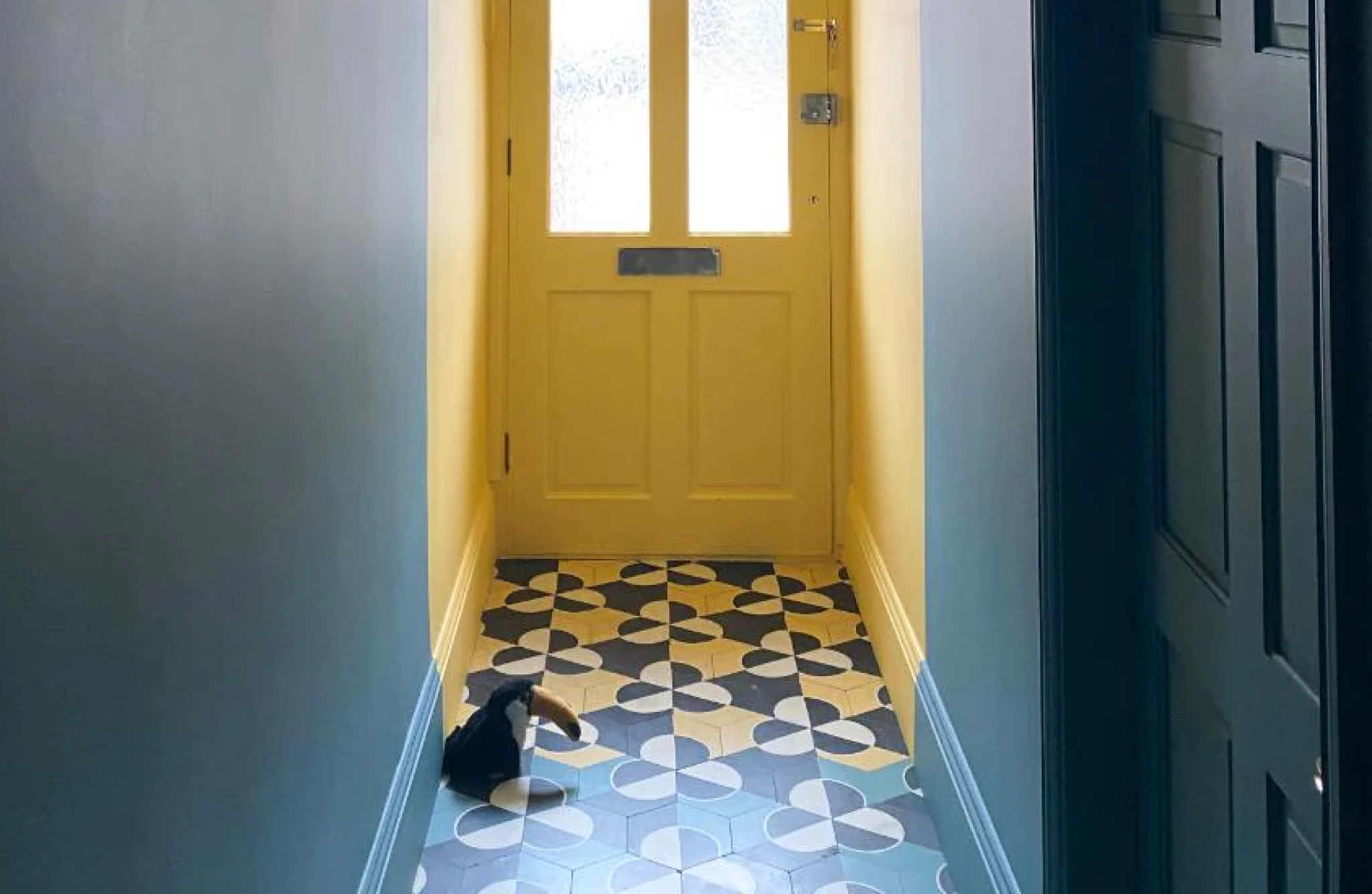 yellow and blue color hallway