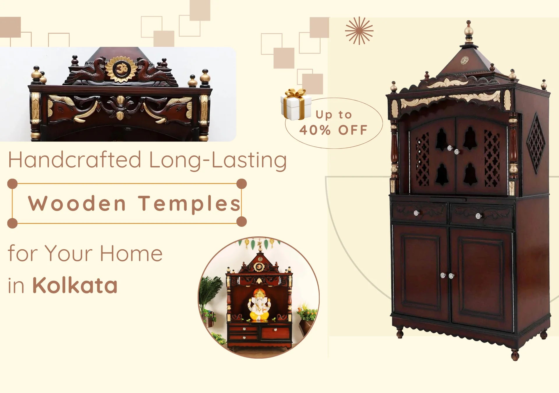 Varient Of Teak Wood Mandir For Home in Kolkata available in Different sizes 