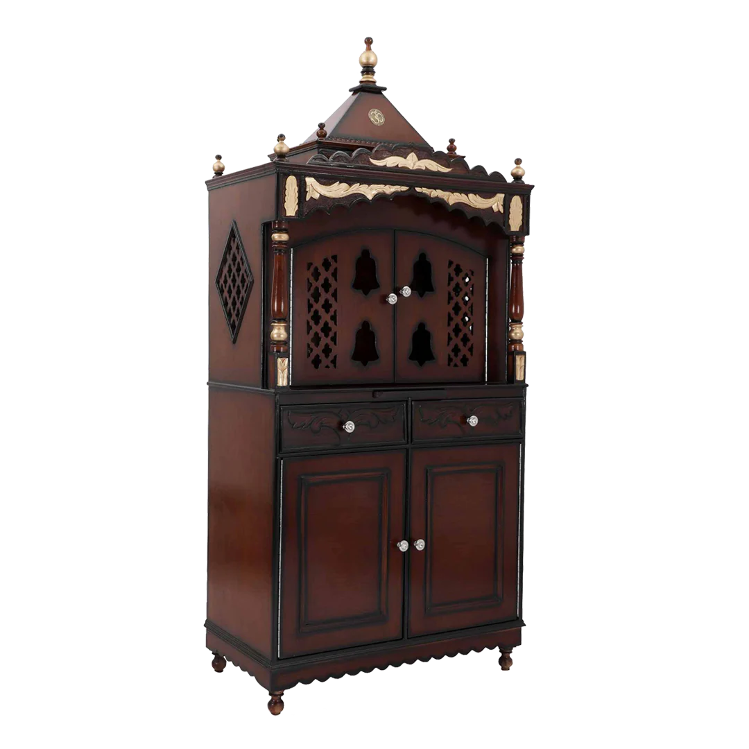 Sacred Palace Large Floor Rested Cupboard Pooja Mandir with Door