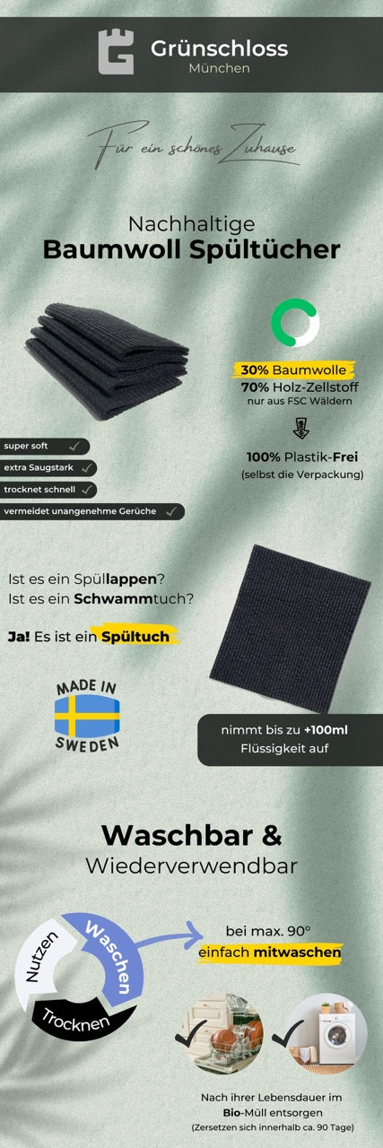 Spültücher schwarz waschbar aus Schweden Spültüch Küchentuch Reinigungstücher Spüllappen